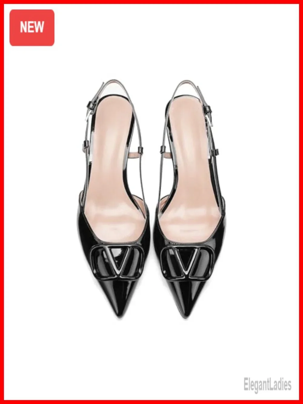 Women Slingback Kitten Heel Pumps Pointed Toe Studded Buckle Formal Dress Shoes